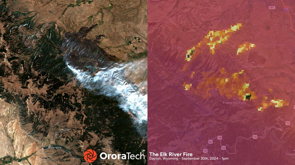 The Elk River Fire near Dayton, Wyoming on September 30th, 2024. Thermal imagery is translated to insights in Wildfire Solution, allowing firefighters to effectively battle the blaze.