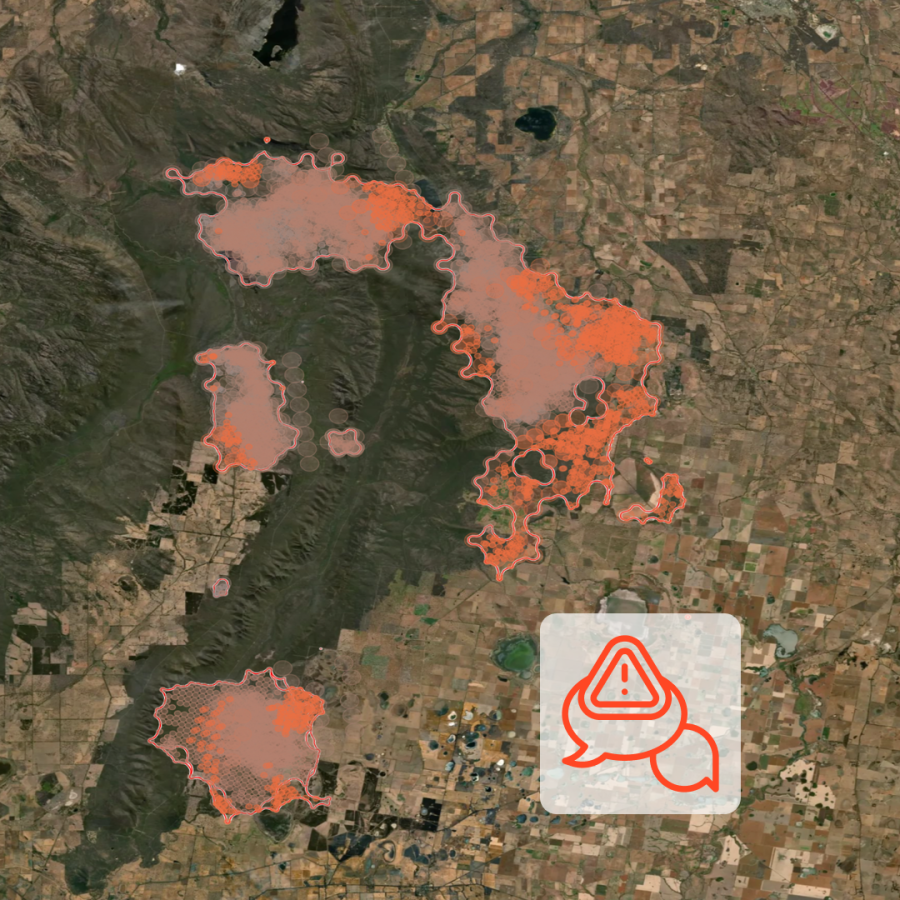 Informative satellite image of forest fires detected satellite imagery shown on ororatech's solution map