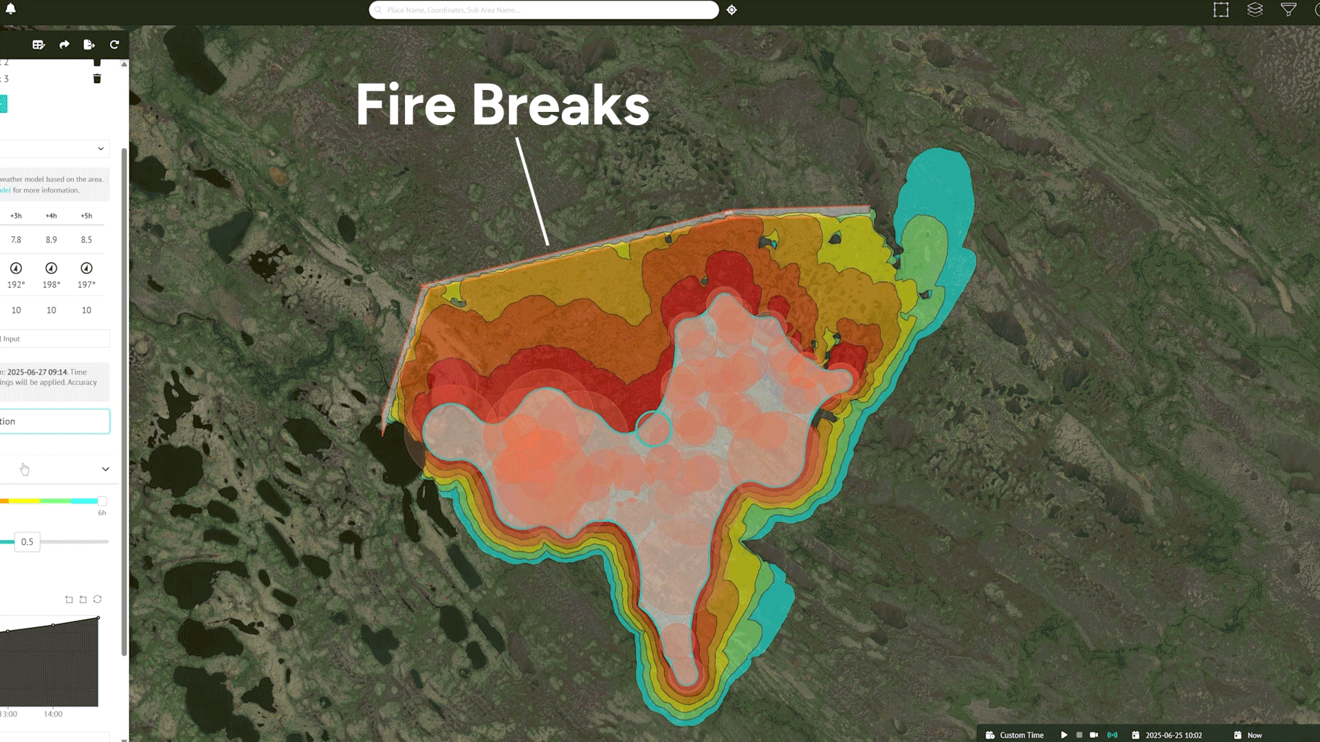 Here you can see a comparison of a fire simulation with Fire Breaks included and one without.