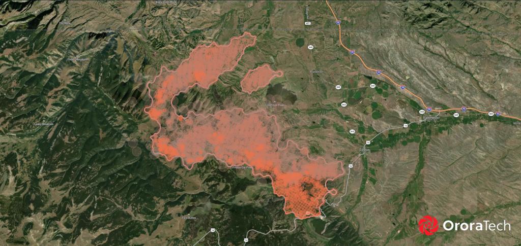 The Elk Creek Fire, as seen in OroraTech's Wildfire Solution